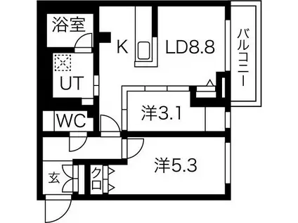 クラッセ札幌シティアクシア・サウステラス(2LDK/1階)の間取り写真