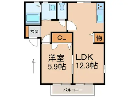 ラ・サルデーヌ(1LDK/2階)の間取り写真