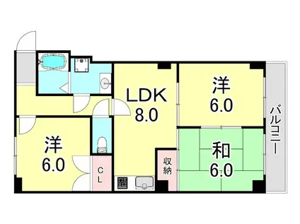 ロイヤルコートナグラ(3DK/3階)の間取り写真