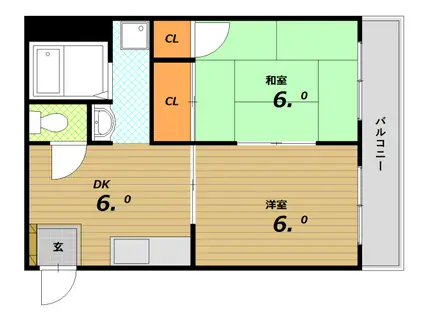 イーストハイツ(2DK/2階)の間取り写真