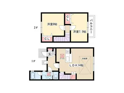 GREENCOURT社が丘(2LDK/1階)の間取り写真
