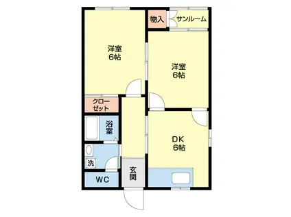 ハートフルパール(2DK/1階)の間取り写真