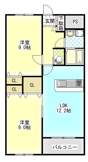パークハウス中之庄(2LDK/1階)の間取り写真