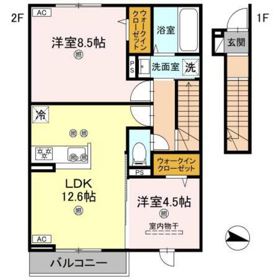 フォーゲルセレーノ B棟(2LDK/2階)の間取り写真