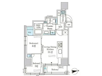 パークアクシス神田レジデンス(2LDK/4階)の間取り写真