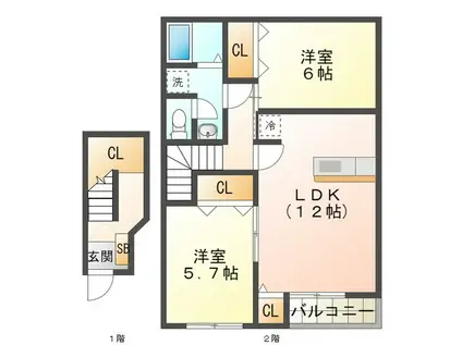メゾン・リヴィエール(2LDK/2階)の間取り写真
