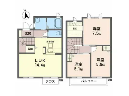 アーシスりんくうB(3LDK/1階)の間取り写真
