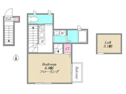 MRレジデンス自由が丘(1K/2階)の間取り写真