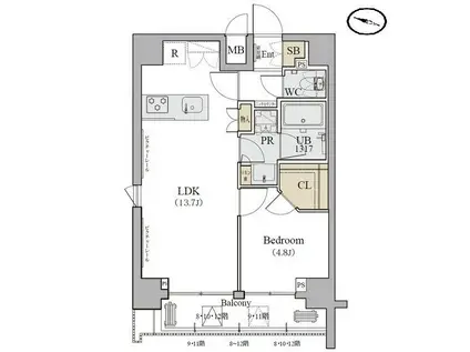 ディームス品川南(1LDK/9階)の間取り写真