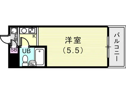 ライオンズマンション三宮(ワンルーム/5階)の間取り写真