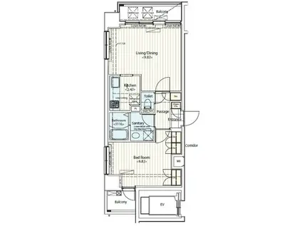 ドゥーエ新富町(1LDK/12階)の間取り写真