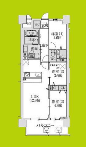 スプランディッド大阪NAMBA LINE(3LDK/6階)の間取り写真