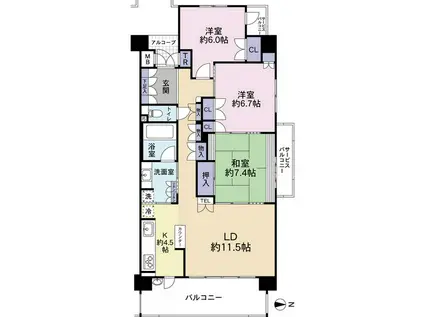 ハイネスクラウズ山科音羽(3LDK/6階)の間取り写真