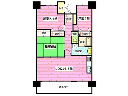 アスレ東原I番館(3LDK/4階)の間取り写真