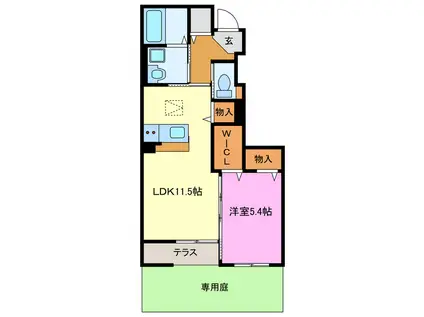 シェルル・ロココモダンII本沢合(1LDK/1階)の間取り写真