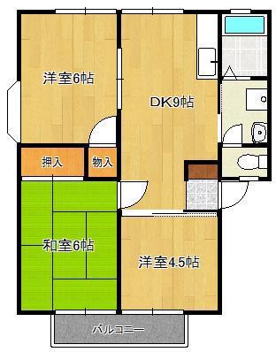 グリーンビレッジ湯川 A棟(3DK/2階)の間取り写真