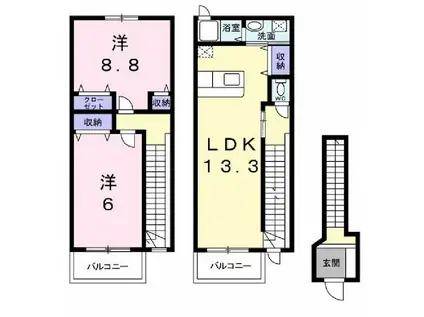 フリッシュII(2LDK/2階)の間取り写真