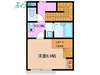 グランノワール(1K/2階)の間取り写真