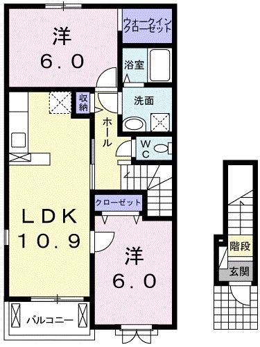 ビッグ・ルーフA棟(2LDK/2階)の間取り写真