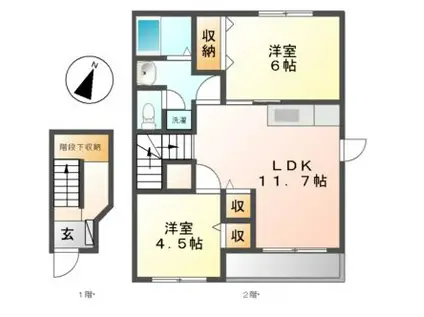 ロジュマン・ラフィネA棟(2LDK/2階)の間取り写真