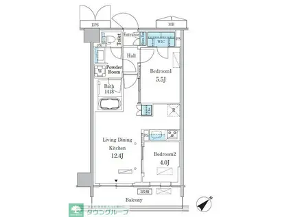 パークアクシス品川南大井パークフロント(2LDK/6階)の間取り写真
