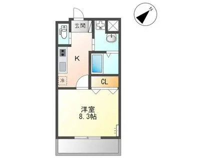 ラスティアII(1K/1階)の間取り写真