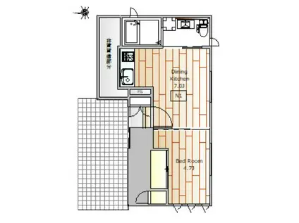 目黒SPACE N(1DK/1階)の間取り写真