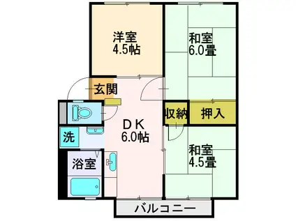 シャンブル・ソレイユB(3DK/1階)の間取り写真