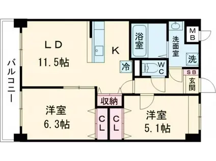 ルーカス長崎諫早I(2LDK/7階)の間取り写真
