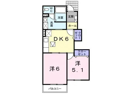 ボヌール美夜古泉A(2DK/1階)の間取り写真