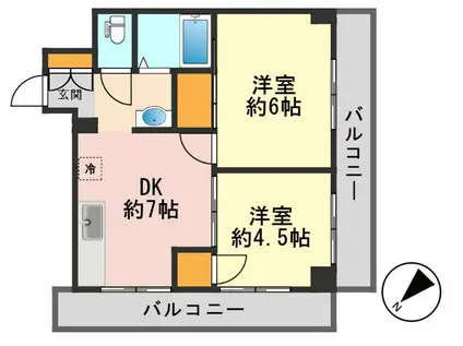 エスカイア小岩(2DK/2階)の間取り写真