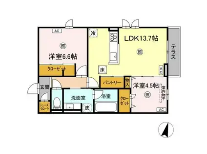 アーバングレイス上杉(2LDK/1階)の間取り写真