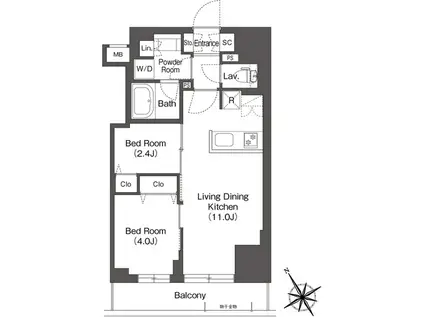 BLUROCK後楽園(2LDK/13階)の間取り写真