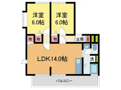 ツインコート弐番館(2LDK/2階)の間取り写真