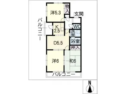 ルミエールA棟(3DK/1階)の間取り写真