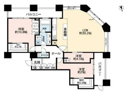 芝浦アイランド ケープタワー(3LDK/47階)の間取り写真