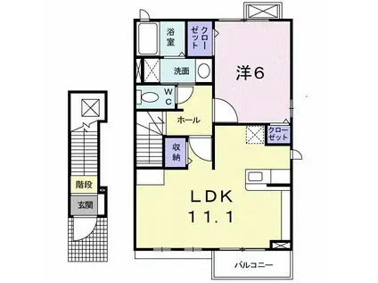 SKY・LEISE(1LDK/2階)の間取り写真