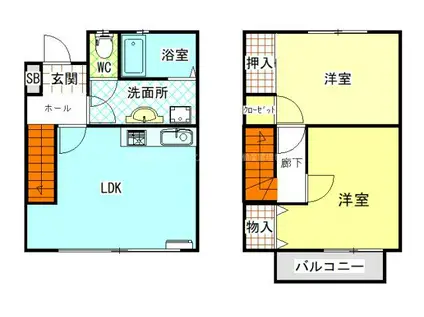 シャンブルハシカベ A棟(2LDK/1階)の間取り写真