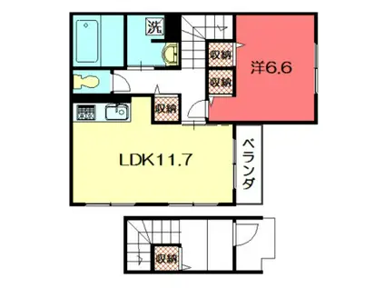 北白川ハイツ(1LDK/2階)の間取り写真