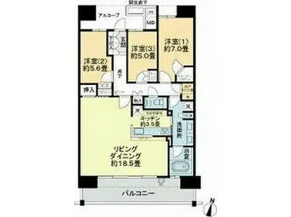 パークホームズ仙台定禅寺通(3LDK/18階)の間取り写真