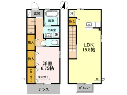 アラックス秋吉(1LDK/1階)の間取り写真