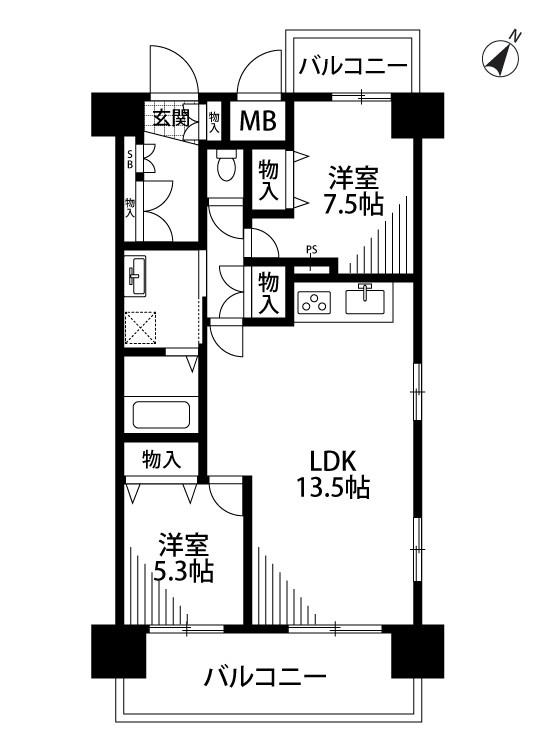 ヴィラ東中通(2LDK/9階)の間取り写真