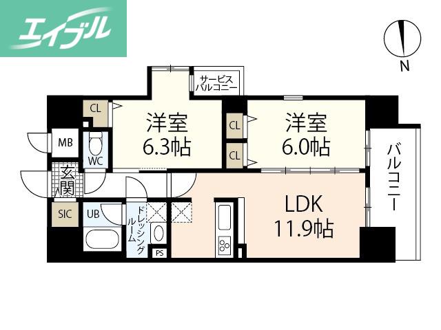セントラルアヴェニュー田町(2LDK/5階)の間取り写真