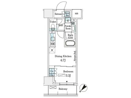 パークアクシス横浜伊勢佐木町通(1DK/3階)の間取り写真