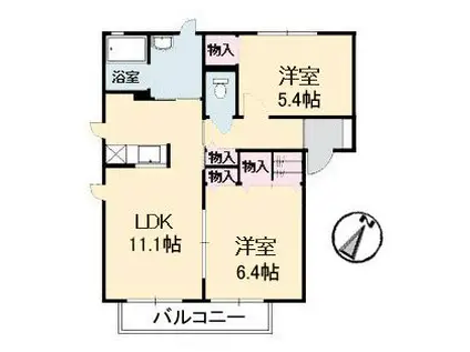 ディアス愛宕(2LDK/1階)の間取り写真