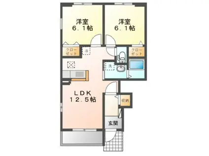 ヒルサイドスクエア西小田 A(2LDK/1階)の間取り写真