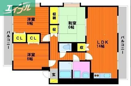 リーブロイヤル(3LDK/2階)の間取り写真