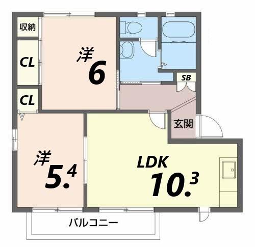 ベニール今宿(2LDK/2階)の間取り写真