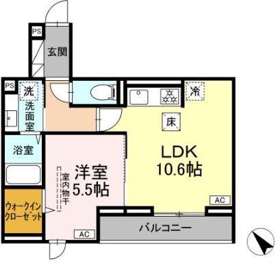 D PAINA 登戸II(1LDK/1階)の間取り写真