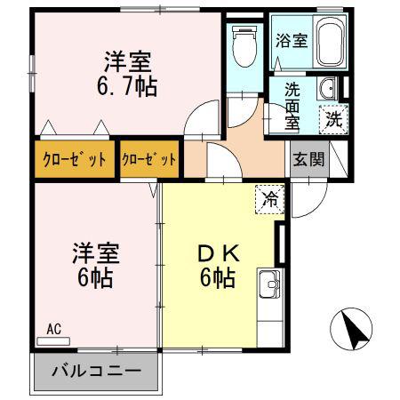 ヴィルグリシーヌA・B(2DK/2階)の間取り写真